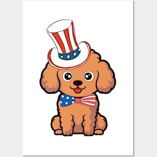 Funny brown dog is wearing uncle sam hat Posters and Art